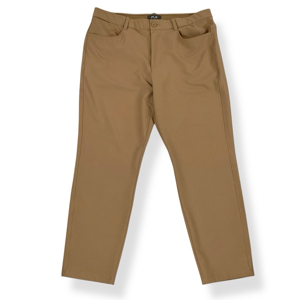 FLX Pants Mens 36x30 (ACTUAL 36x27) Tan Performance Slim Fit Stretch Golf